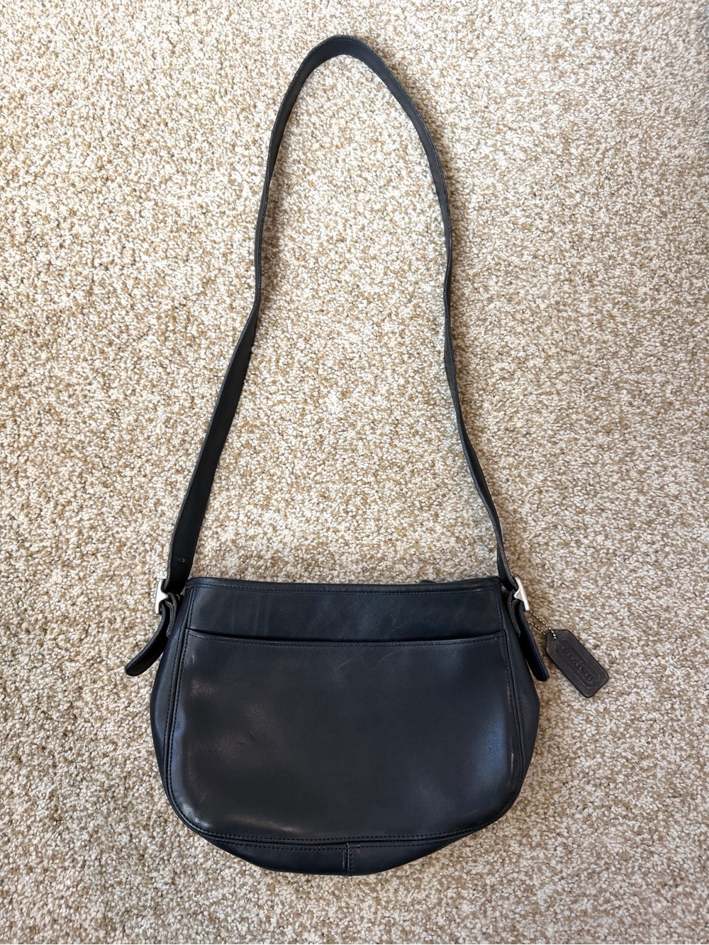 Coach Vintage 1990’s Black Saddle Leather Shoulder Hobo Crossbody Bag Zip Top